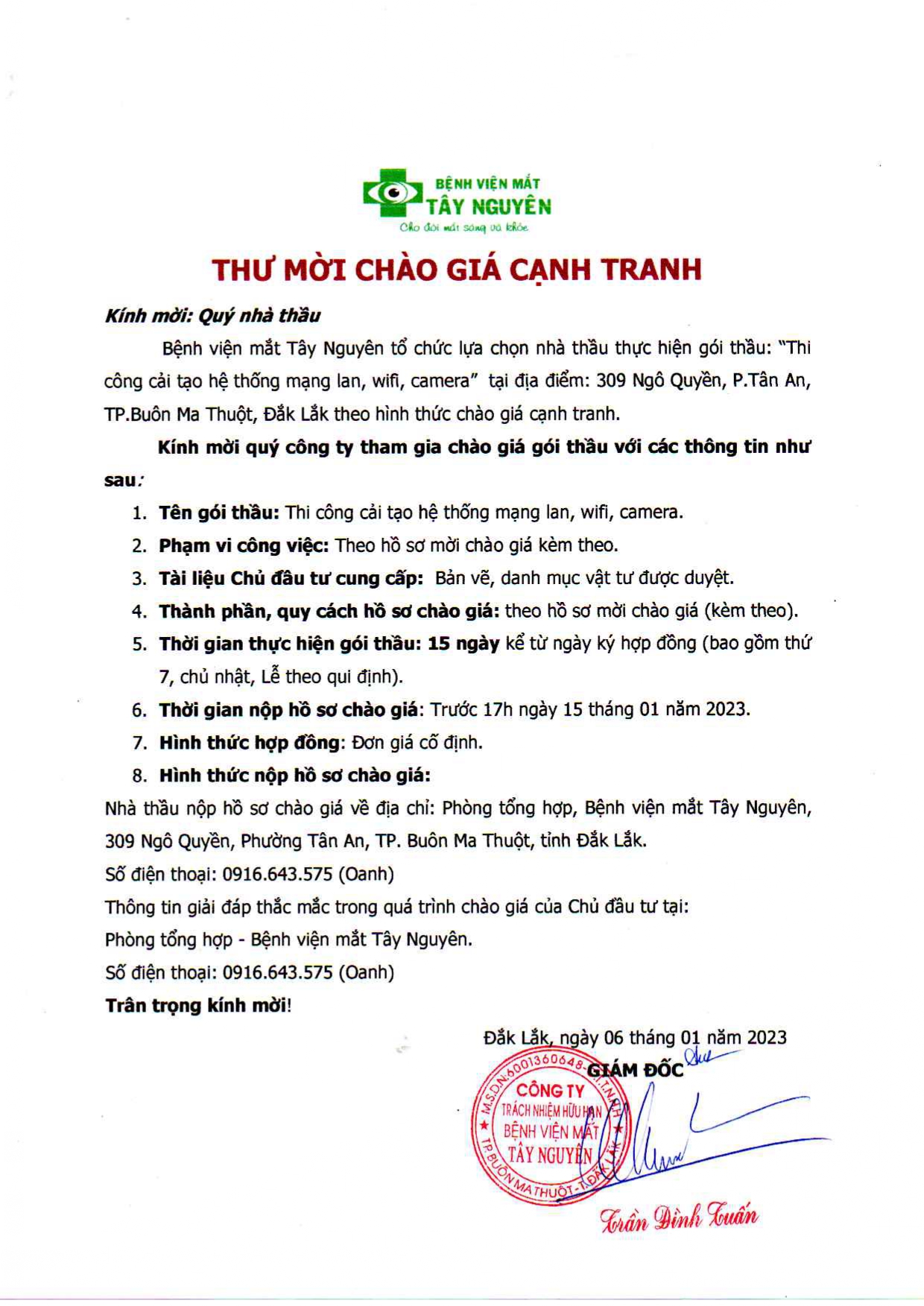 THƯ MỜI CHÀO GIÁ CẠNH TRANH